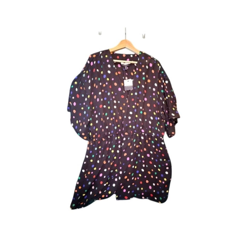 NWT Eloquii Elements Black Polka Dots Kimono Sz 18/20 Drawstring Waist Sheer